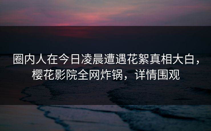 圈内人在今日凌晨遭遇花絮真相大白，樱花影院全网炸锅，详情围观